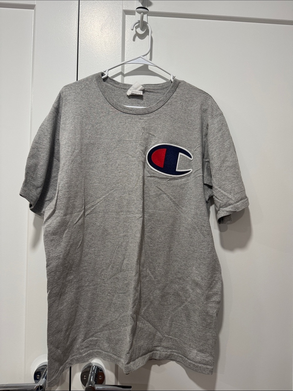 Champion Gray Short Sleeve Tee with Red & Navy Logo
